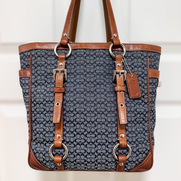 Coach Gallery Vintage Tote in Mini Signature Jacquard with Brown Leather Trim - Picture 1 of 13